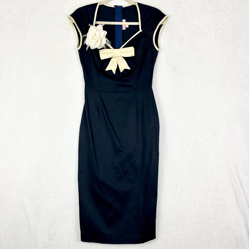 Pinup Couture Pencil Dress Size Small Navy Blue Retro Sailor Wiggle Vintage 50s
